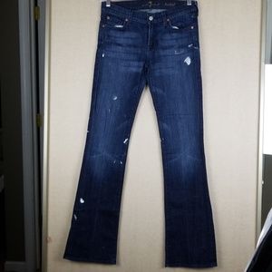 7FAM 33.5" Inseam Dark Wash Bootcut Paint Splatter